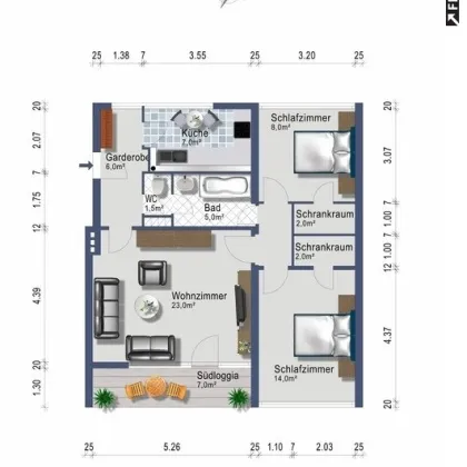 3-Zimmer mit Südbalkon  ab 1. Dezember 2024 vermietbar  - provisionsfrei, Heizung inklusive - Bild 2