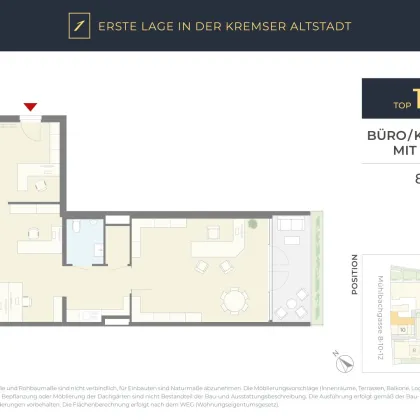 ERSTE LAGE Kremser Altstadt: Büro oder Kanzlei, 3 Räume, Loggia - Bild 2