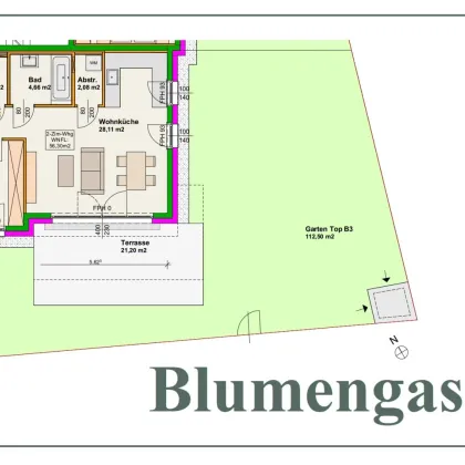 Blumengasse - Bauteil B | Neubauprojekt | 2 Zimmer Wohnung - EG | Terrasse & Garten | Belagsfertig | Tiefgaragenstellplatz optional | Ende 2024 (Top B3) - Bild 2