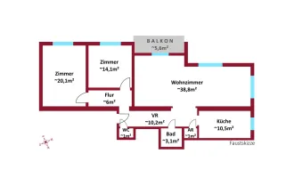 Absolute Ruhelage mit Balkon!  - Großes Wohnzimmer ca. 39m²! - ideale Raumaufteilung! - 2 Bäder möglich!