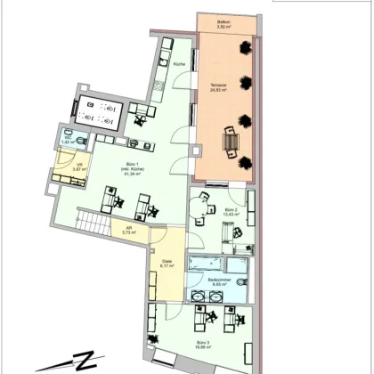 Moderne Büro-/Praxisfläche im Dachgeschoß I Innenstadt I Dachterrasse I Aufzug I Klimaanlage - Bild 2