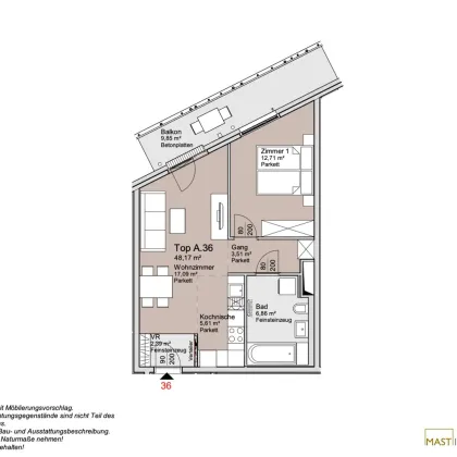 5. Liftstock - Provisionsfreie 2 Zimmer Wohnung mit 10 qm Balkon! - Bild 3