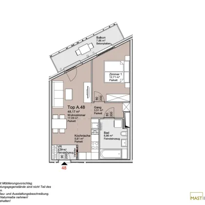 Donaunähe - provisionsfreie 2 Zimmer Wohnung mit Balkon ins Grüne - Bild 3