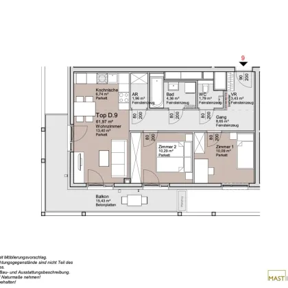 Nähe Donauzentrum: Traumhafte 3-Zimmer Wohnung mit 15qm Balkon - Bild 3