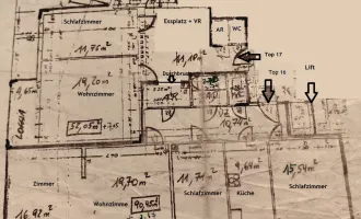 2 x sanierungsbedürftige (nebeneinanderliegende) Wohnungen (Top 16 + Top 17) mit ca. 153 m2 Gesamtfläche inkl. ein Balkon und zwei Loggia in Oberdöbling zum Verkauf!