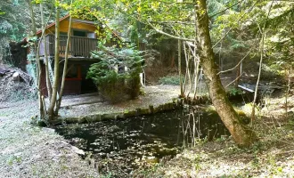 Idyllisches Waldgrundstück mit zwei Fischteichen, Waldhütten, eigener Hangquelle in der grünen  Südsteiermark am Kranachberg in Gamlitz