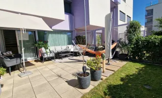 Topmoderne Eigentumswohnung mit perfekter Raumaufteilung, abgeschottetem Garten, Terrasse & Luxusausstattung in idyllischer Ruhelage in Wien!