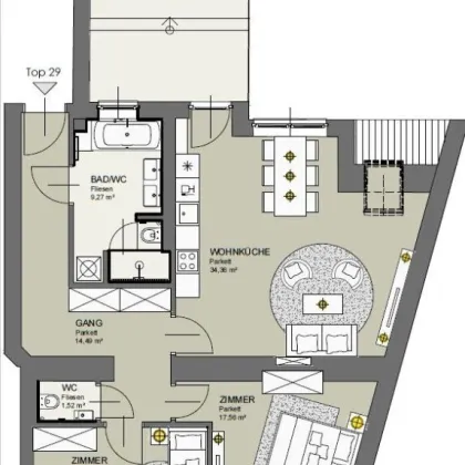 Nahe Schwedenplatz / Urania: 3 Zimmer mit hofseitiger Terrasse in Ruhelage! - Bild 2