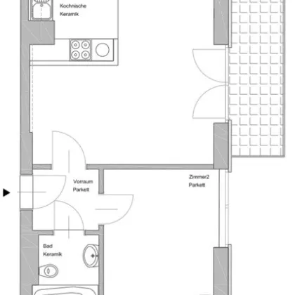 UNBEFRISTET, U1-NÄHE, 51 m2 Mietwohnung inkl. Loggia, 2 Zimmer, Wannenbad, Parketten, gefördert, 3. Liftstock, Humboldtgasse - Bild 3